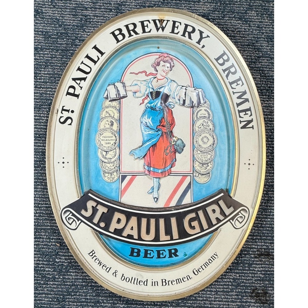 Vtg St Pauli Girl Brewery Bremen German Oval Beer Sign Wall Hanger 3D Plastic
